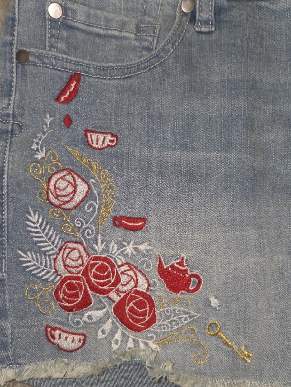 Disney Light Blue Embroidered Denim Cutoff Shorts - Picture 3 of 6